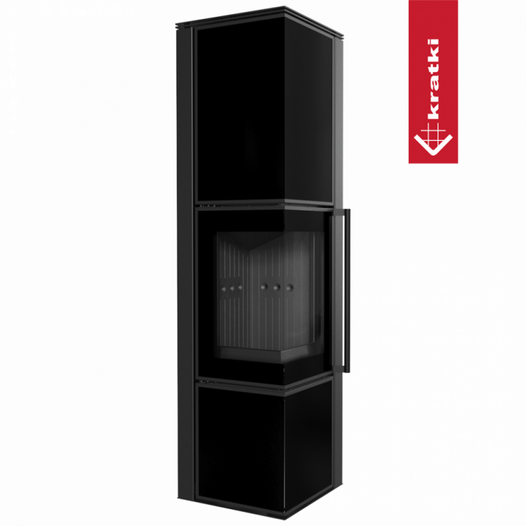 Печь Kratki PRO TORA/L 8 кВт, чёрное стекло (Черная футеровка, с доводчиком)